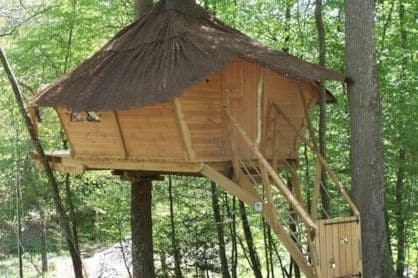 Vue D'ensemble D'une Cabane Dans Les Arbres Centre Au Parc De Fierbois